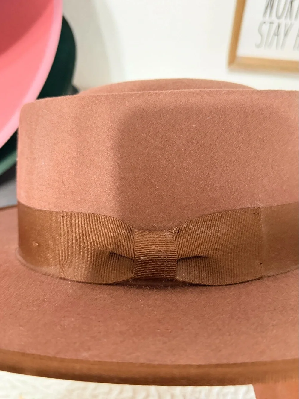 Olive & Pique Chocolate Brown Bow Adjustable Wide Brim Wool Hat